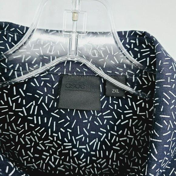 ASOS Button Front Shirt 2XL Blue White Confetti Print Cotton Blend Long Sleeve - Picture 2 of 10